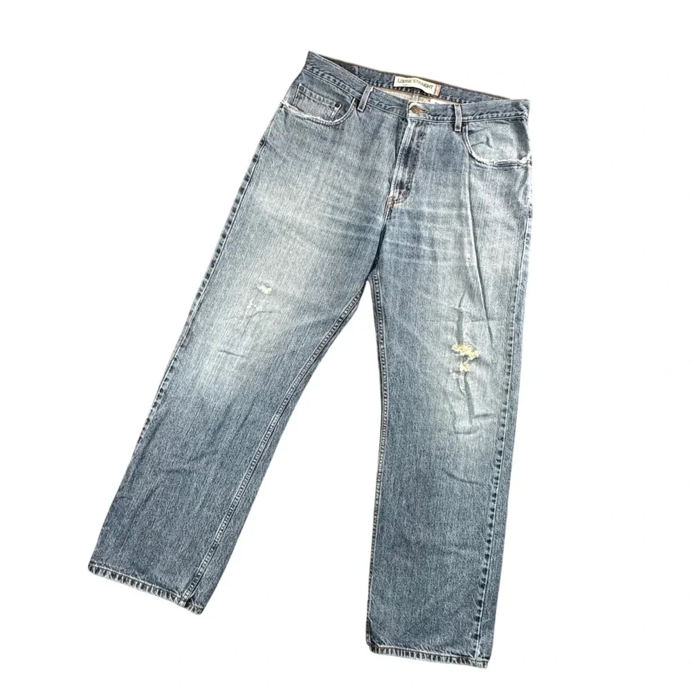 Y2K Levi's 569 Loose Straight Fit Mens 37x33 Jean Light Wash Distressed Baggy‎